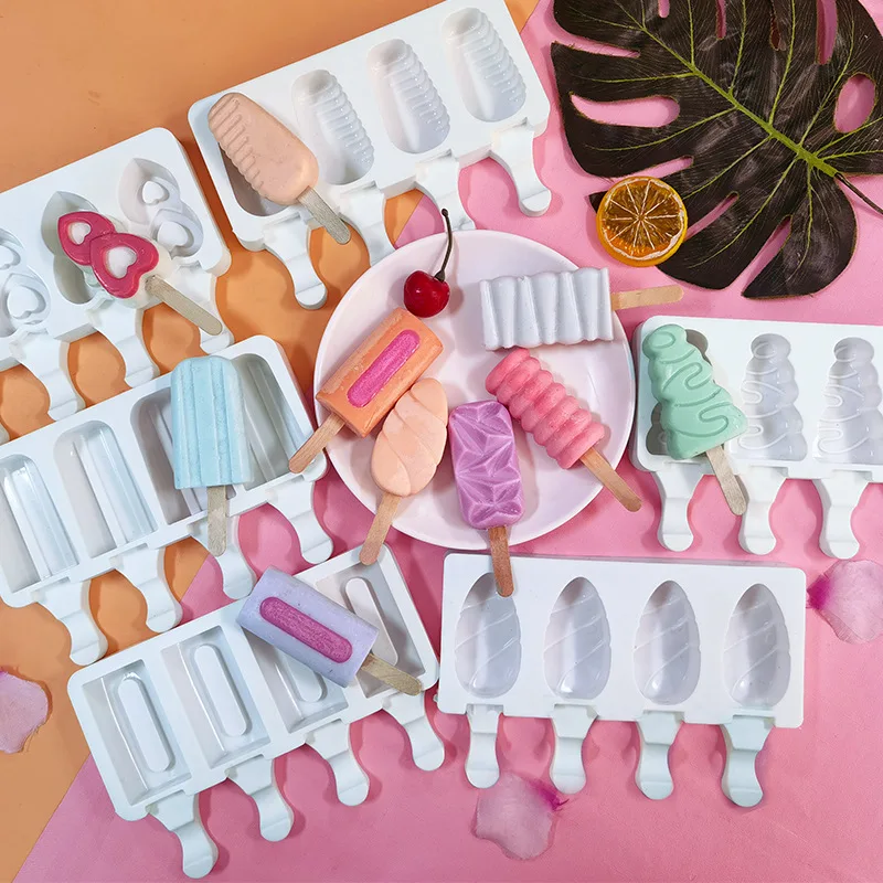 4-Cavity Baking Mini Silicone Ice Cream Molds Popsicle Molds Cake Chocolate Cakesicle Mold DIY Ice Pops Oval