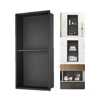 SucceBuy No Tile Shower Niche 304 Stainless Steel Wall Inserted Niche Recessed Double Shelves for Shower  Soap Storage Bathroom 1