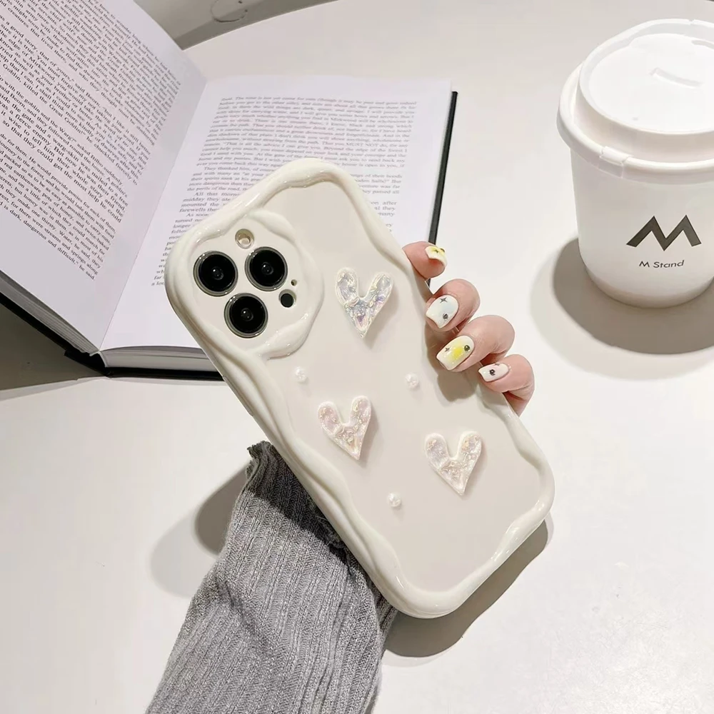 Chic 3D Sweet Heart Wave Phone Case with Chain