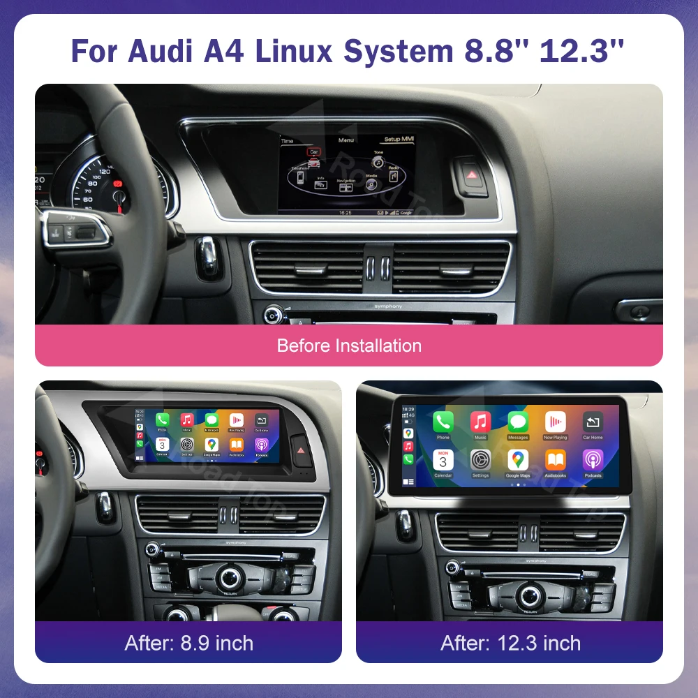 Pantalla táctil Linux Multimedia para coche de 8,8 "12,3" para Audi A4 2009-2015 CarPlay inalámbrico Android Auto Airplay Multimedia para coche 3