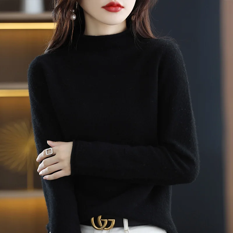 

Half High Collar Cashmere Sweater Women's New Fall And Winter Pullover Wool Women's High-Quality Sweater Knitting Warm Jumper