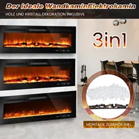 Электрический камин 107 см, 127 см, настенный, встраиваемый и настенный, с регулируемым пламенным цветом, таймером, сенсорным экраном, бревнами и кристаллами — изображение 5