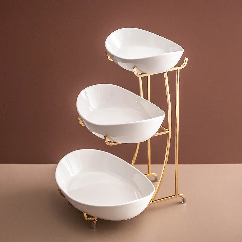 Light Luxury Ceramic Fruit Plate Chinese Three-layer Dessert Cakedessert Tablemulti-layer Pastry Living Roomcandy Trayrack