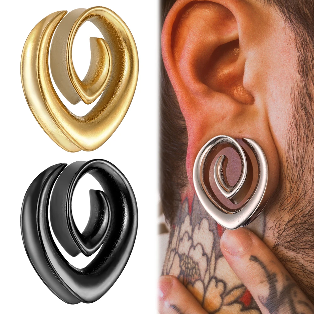 Giga 2 Pcs Cool Stainless Steel Ear Tunnels Plugs Saddle Gauges For