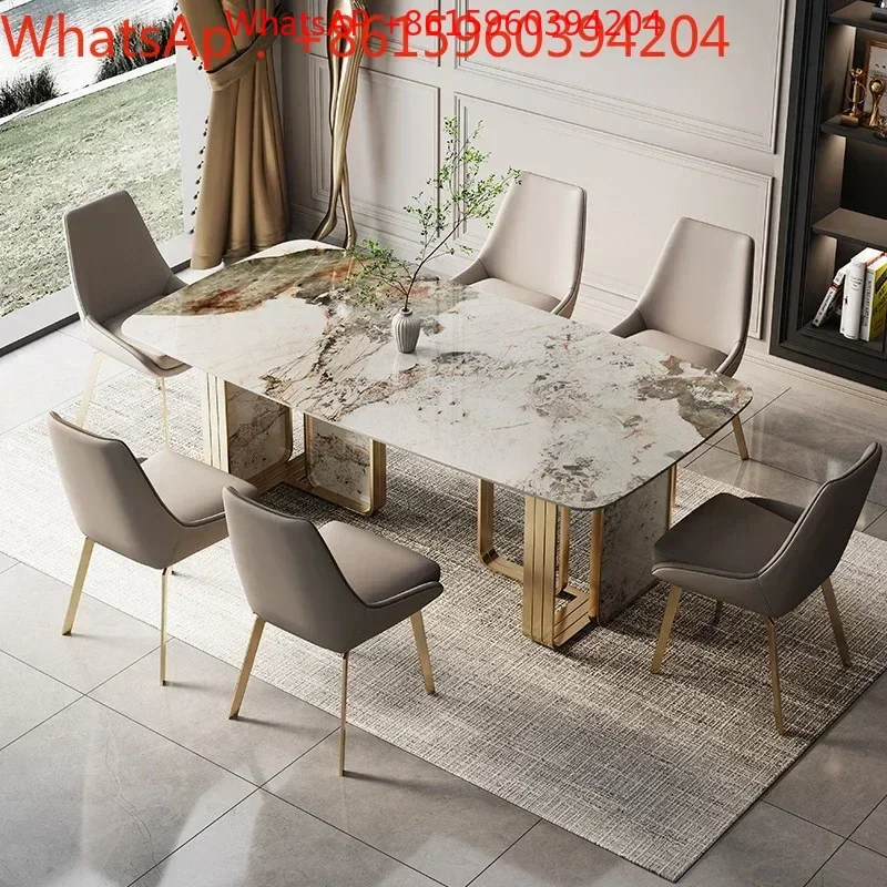 Modern simple rectangular negotiation table Italian high-end smooth rock table and chair combination furniture custom