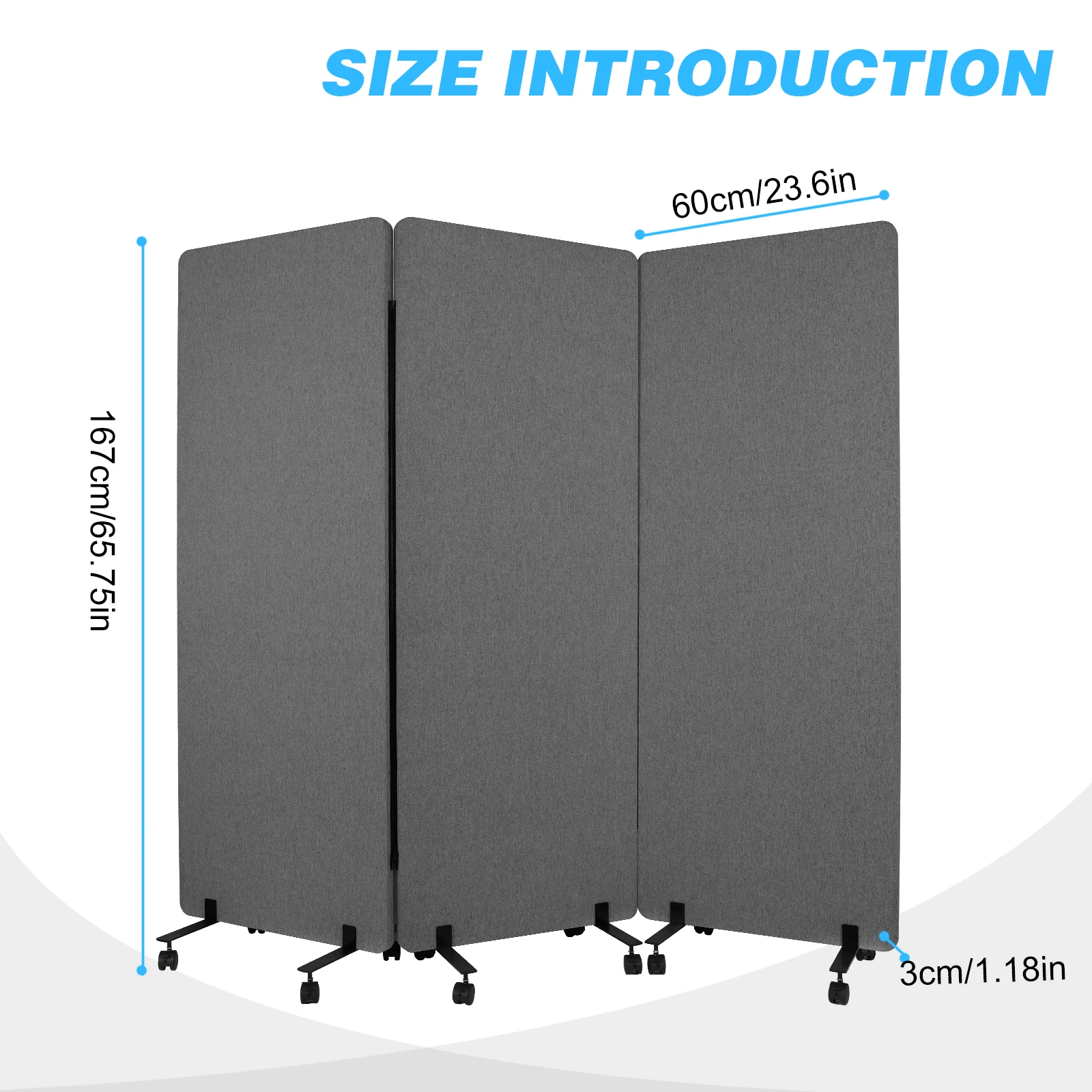 3 Panel Soundproof Privacy Panels for Dorm Studio Office (pulley Dark Grey)