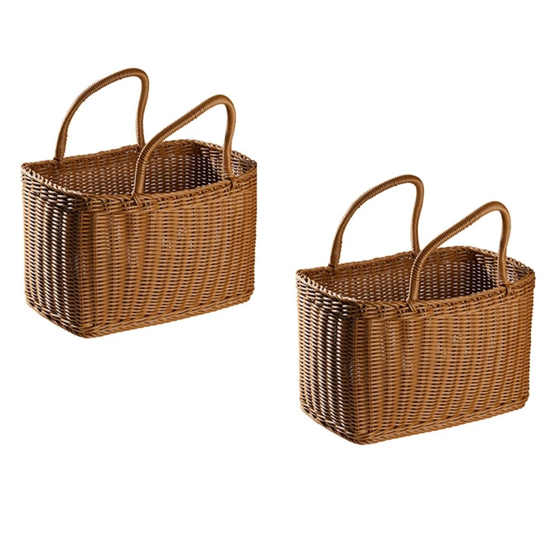 

2X Home Shopping Basket Hand Vegetable Basket Decorative Woven Basket Flower Arrangement Basket