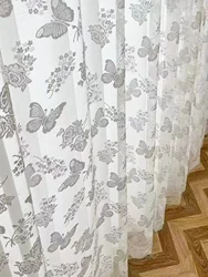 Elegant White Lace Butterfly Gauze Curtain - W100cm X H200cm 1pc