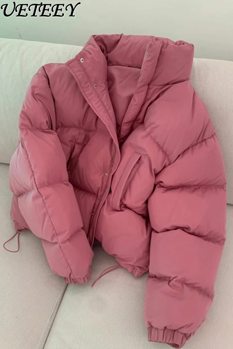 

2023 New Winter Short Coat Women Minority Pink High-Grade Fleece Lined Padded Warm Keeping Cotton-Padded Puffer Jacket Female