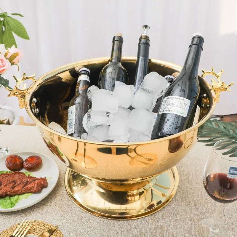 Aixiangru 13.5L Ice Bucket With Deer Head Handle Beer Holder Whiskey Wine Cooler Stainless Steel Champagne Basin Bar Accessories
