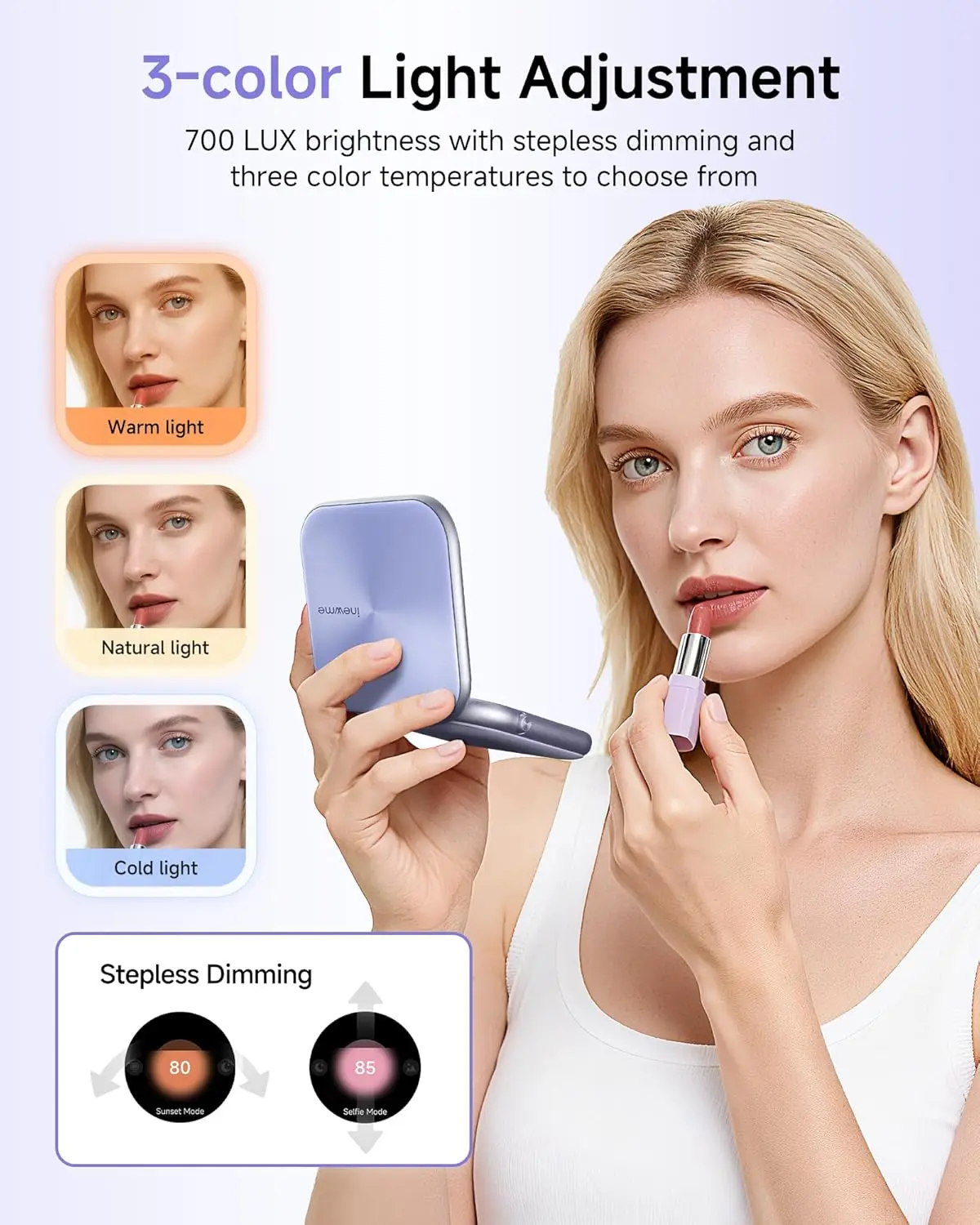 Smart UV Camera Mirror with Humidity Sensor, Portable Travel Makeup Mirror for Sunscreen Check, 3 Inch LED Lighted Compact