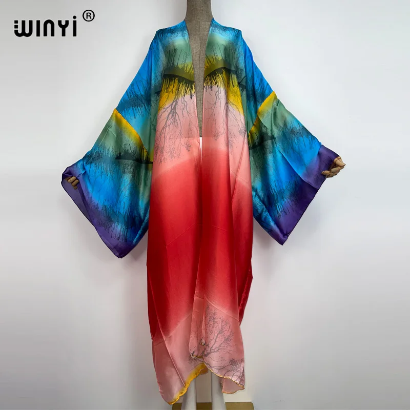 

Женское кимоно WINYI America 2022, кардиган, коктейльное платье, Пляжная накидка в стиле бохо, Африканский праздничный халат с длинным рукавом