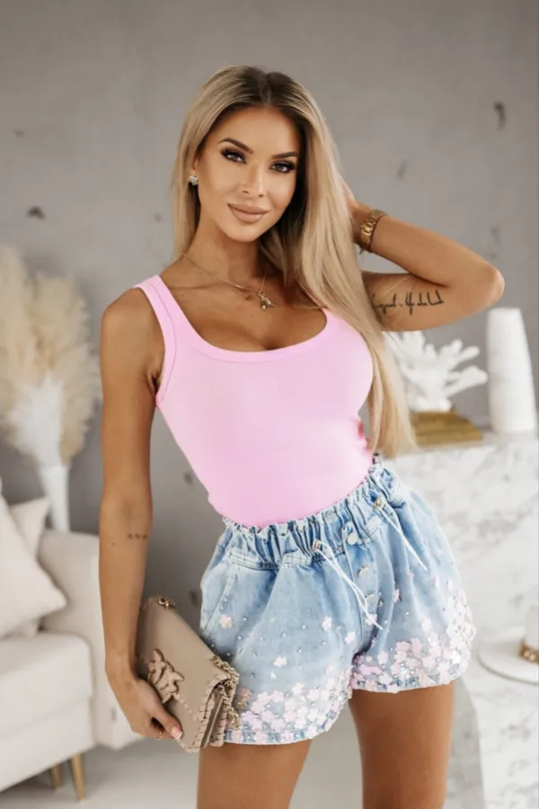 Summer New Fashion Casual Heavy Industry Rhinestone All-Matching Denim Shorts Women Elastic Waist Hot Pants for Hot Girls