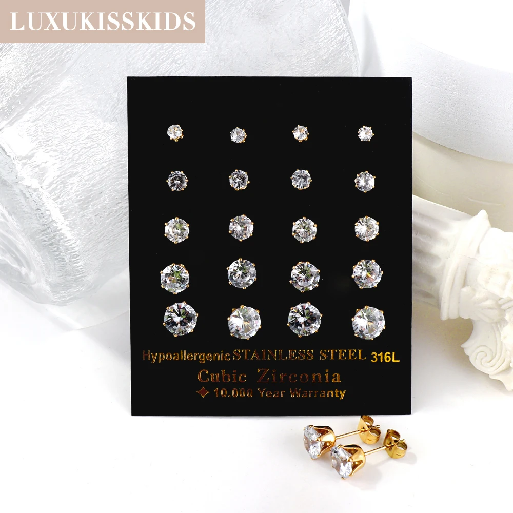 Pair of 316L SURGICAL STEEL 2mm 3mm 4mm 5mm 6mm 7mm 8mm 9mm 10mm White  Prong Cz Gem Stone Hypoallergenic Earrings Studs 