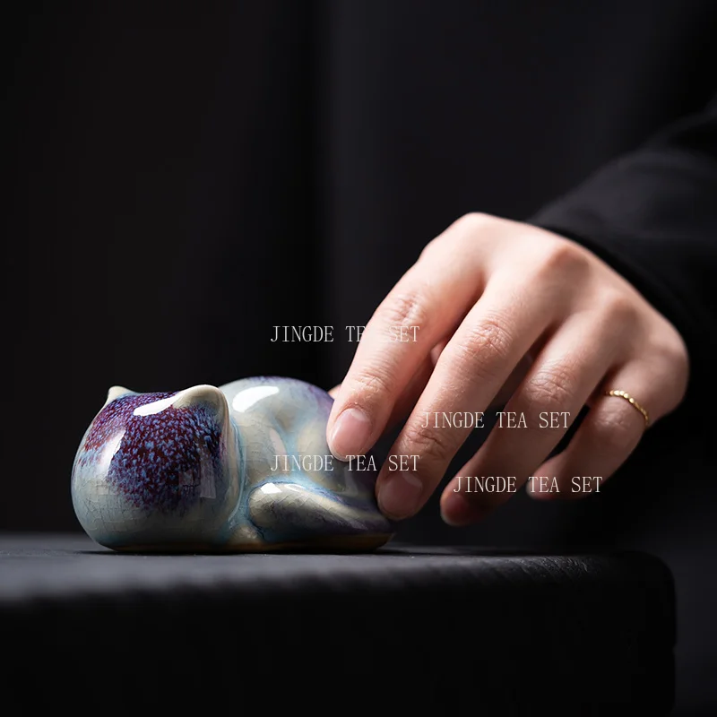 Creative Cat Ceramic Tea Pet Desktop Living Room Decoration Ornaments Handicraft Tea Playing Tea Ceremony Accessories