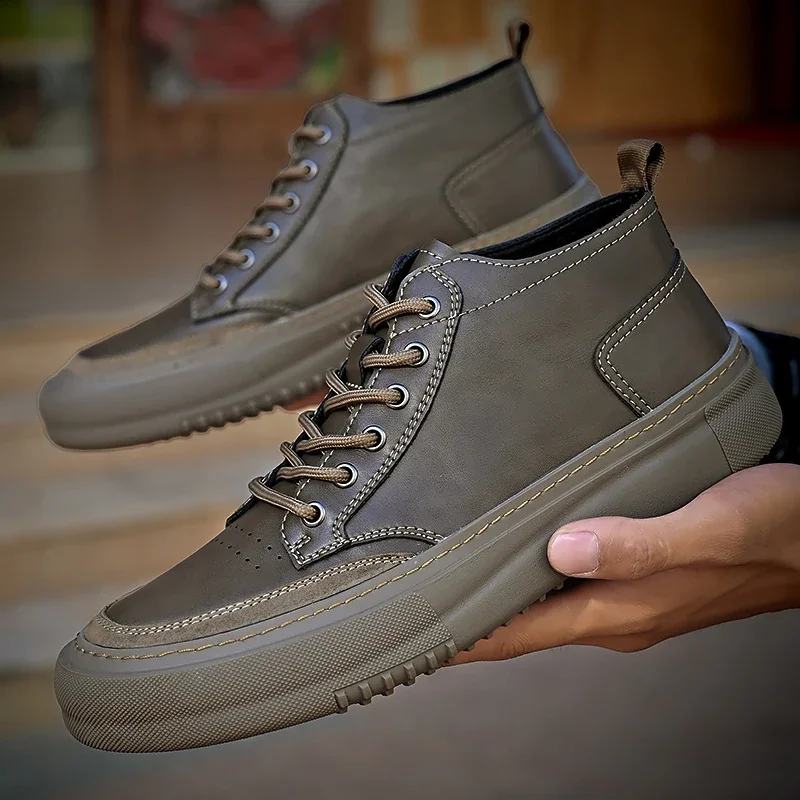 

New Men's Genuine Leather Work Wear Shoes Trend Outdoor Breathable Leather Shoes Casual Versatile Lace up Driving Shoes