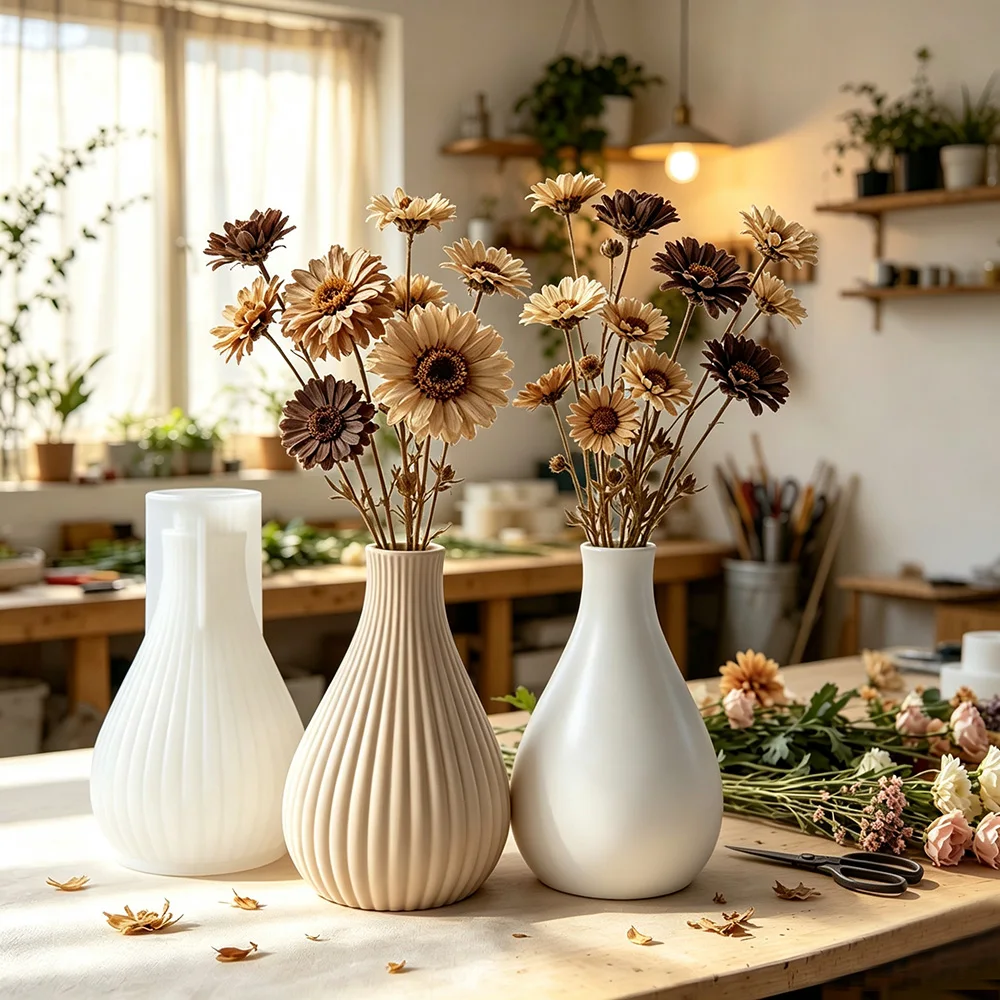줄무늬 꽃병 실리콘 몰드 - DIY 시멘트 석고 꽃병 몰드 - 드라이플라워꽂이에 적합 - 홈데코레이션