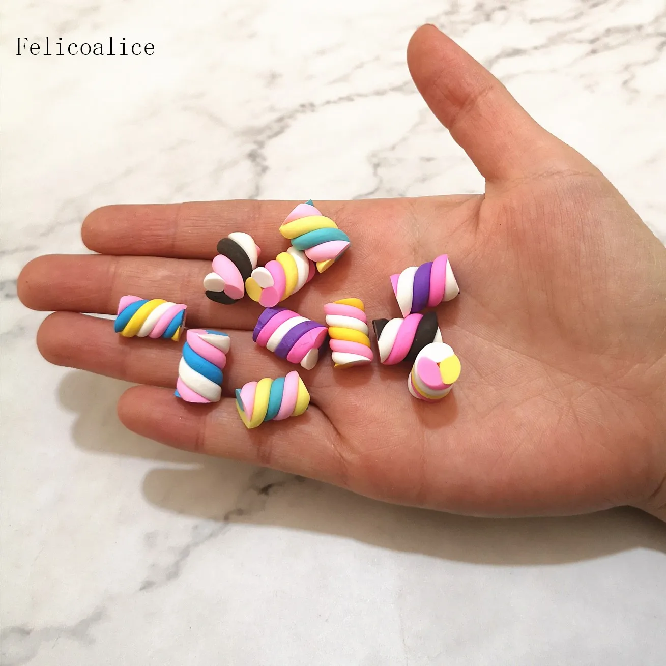 10/15 stücke 25*5mm kawaii Spirale Marshmallow Süßigkeiten Polymer Clay Cabochons Flatback für DIY Telefon Dekoration Schleim füller – Detail 2