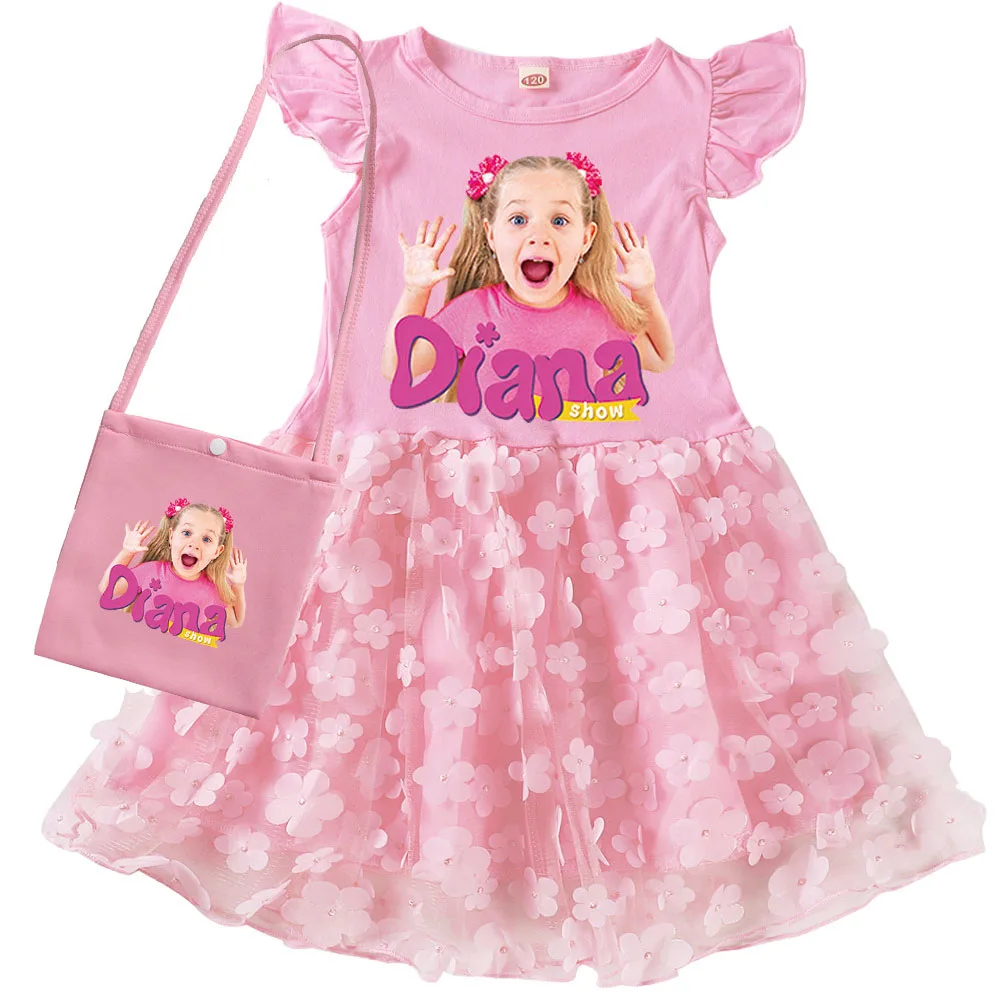 Cosplay Costume Girls Dress Diana and Roma Show Toddler Fly Sleeve Petal Skirt Bag Halloween Party