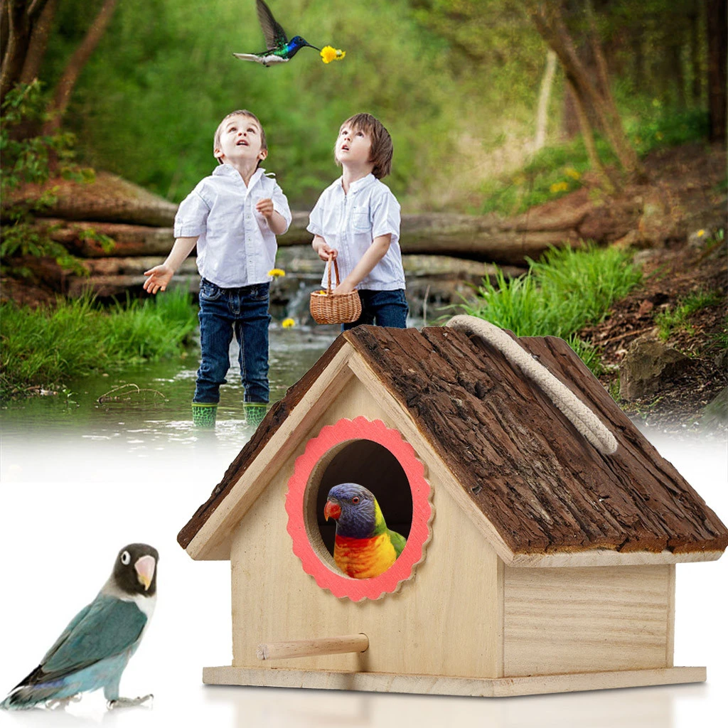 Jaula colgante de madera para pájaros, caseta grande para colgar de pie, nido, decoración jardín al aire suministros para mascotas|Nidos y jaulas para pájaros| - AliExpress