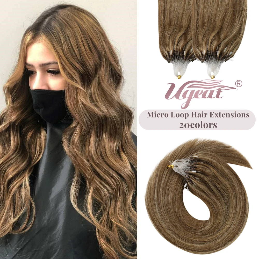 [15 Colors] Ugeat Micro Link Hair Extensions Human Hair 14-24" 1g/1s Machine Remy 50g/100g Micro Bead Extensions Balayage