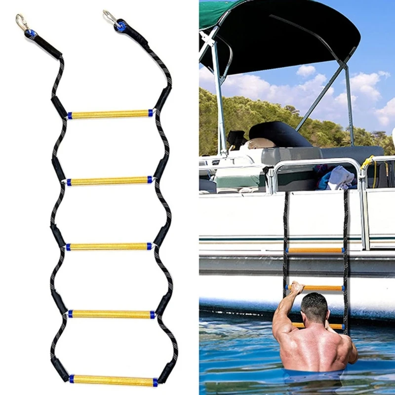 

Marine Rope Ladder Extension 5 Step Boat Rope Ladder Lightweight Swim Ladder