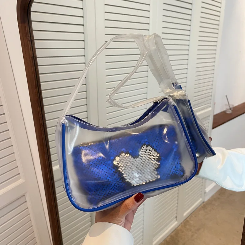 

2023 Summer New Personalized Transparent Shoulder Bag Contrast Small Square Bag ins Casual Fashion Simple Underarm Bag