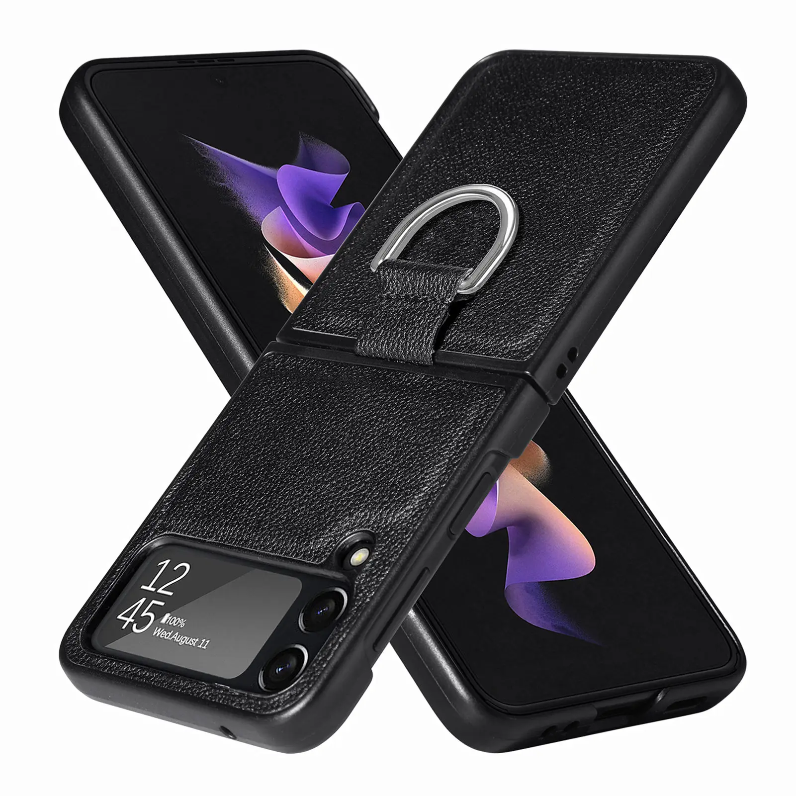 Slim Leather Phone Case with Finger Ring Holder and Anti-Drop Protection