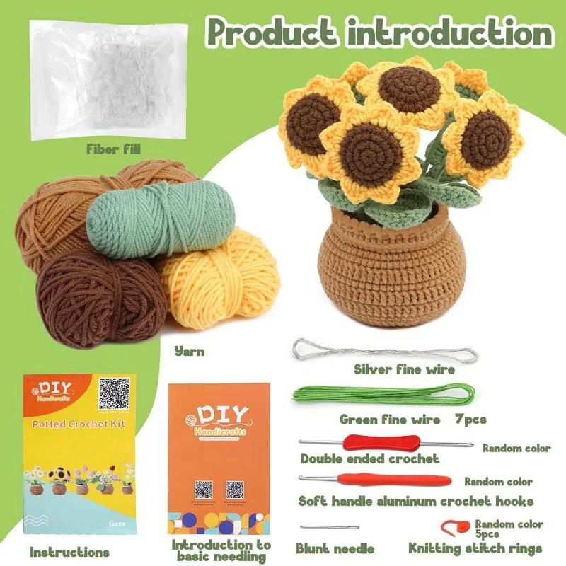 Flower Crochet Kit for Beginners Crochet Starter Kit for Complete Beginners Adults Crocheting Knitting with Tutorials knitting needles crochet kit knitting supplies knitting material weaving tools yarn holder knitting craft supplies knitting loom knitting machine knitting board