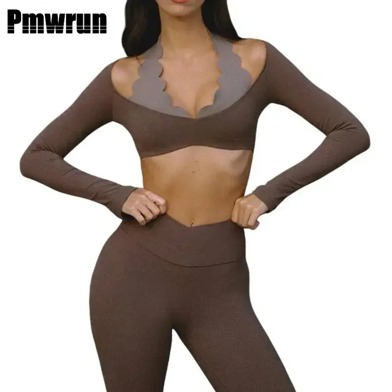 PMWRUN 요가 스포츠 긴 소매 패션 레이스 고탄력 피트니스웨어 타이트 피팅 스포츠웨어 탑 슬림핏 체육복 여성