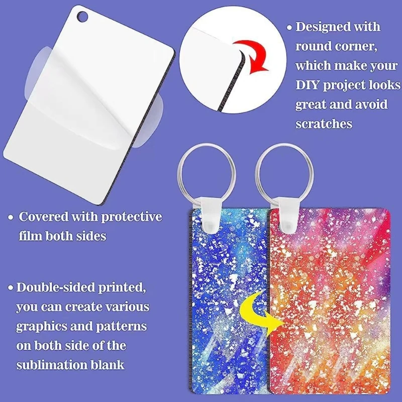 200Pcs Double-Side MDF DIY Blank Keychain with Key-Rings Tassel Buckle Heat Transfer Keychain for Present Making N2UE