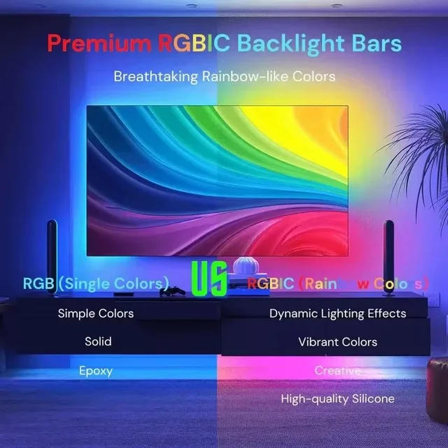 PC/TV LED rétro-éclairage RGBIC LED bande lumineuse avec capteur de sélection de couleur App contrôle synchronisation de la musique lumière RGB intelligente pour l'atmosphère de jeu 3