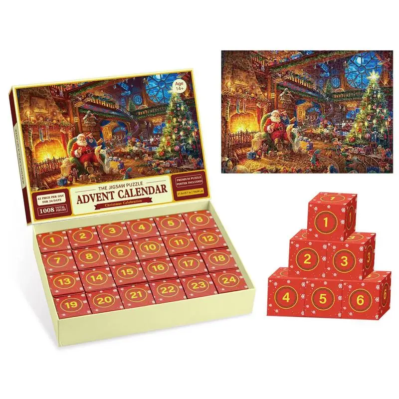 

1008PCS Puzzle Advent Calendar 2023 Christmas Countdown Calendars 24 Days Christmas Jigsaw Puzzles Kids Adult New Year Xmas Gift