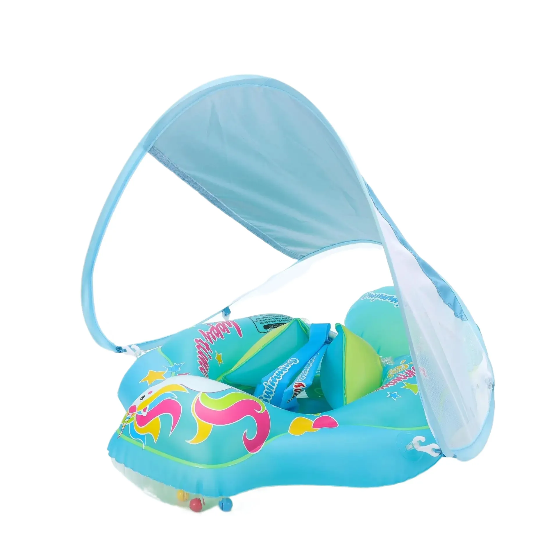Infant Swimming Float Ring with Canopy Inflatable Kids Bathing Toy Summer Circle Floating Ring for Toddlers Baby Pool Accessory