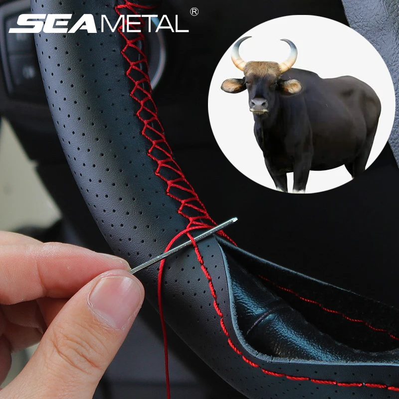 Steering Wheel Cover SEAMETAL Genuine Leather 37-38cm Universal DIY Braided