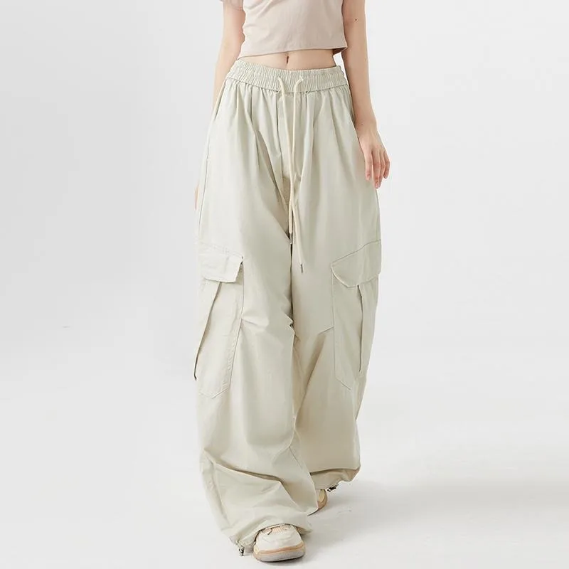Deeptown Harajuku Green Cargo Pants Women Vintage Parachute Baggy Trouser Japanese Streetwear Oversize Sweatpants Fashion Autumn