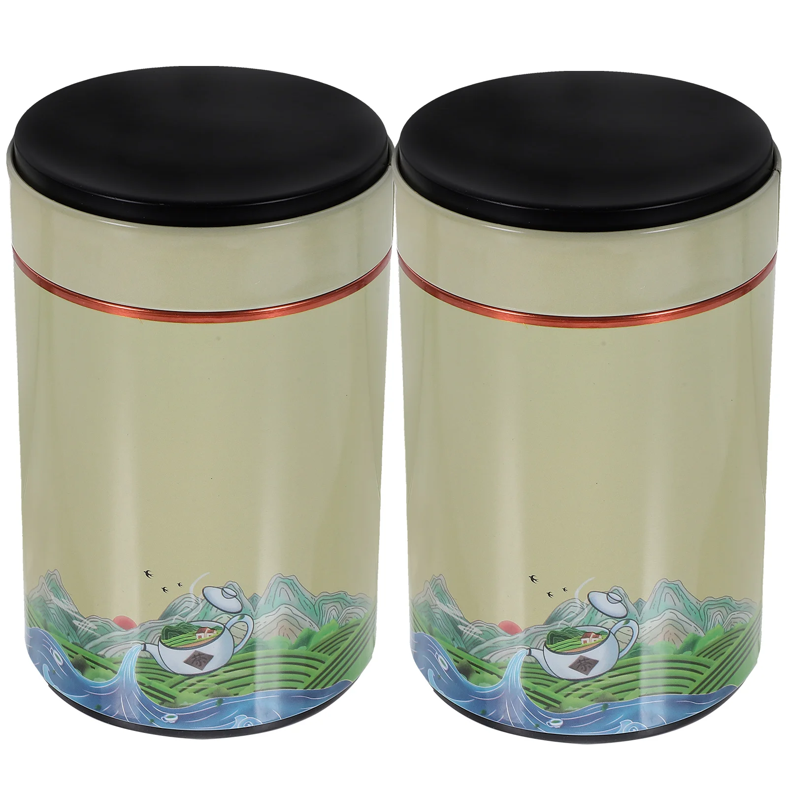 

2 Pcs Tea Pitcher Kitchen Storage Tin Cover Tinplate Sealed Canister White