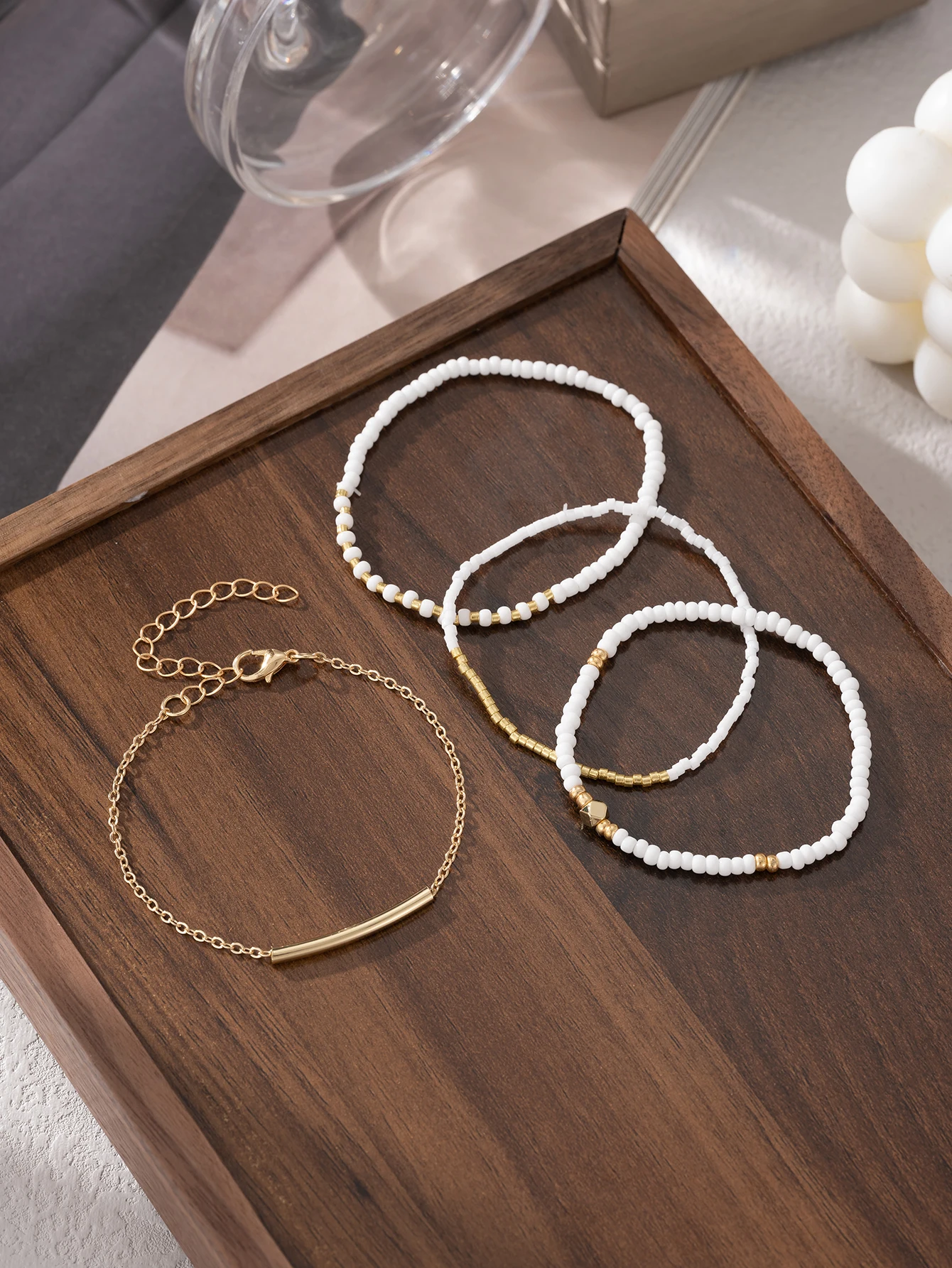 4PCS Thin Tube Beads Bracelet Set Womens Party Holiday Jewelry