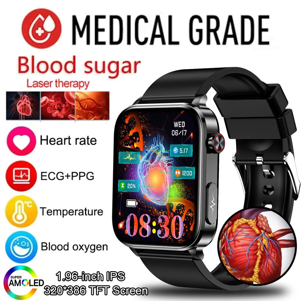 

AI Medical Diagnosis Smart Watch Bluetooth Call Blood Sugar Blood Lipid Uric Acid Monitor HRV ECG Smartwatch For Men Women Watch