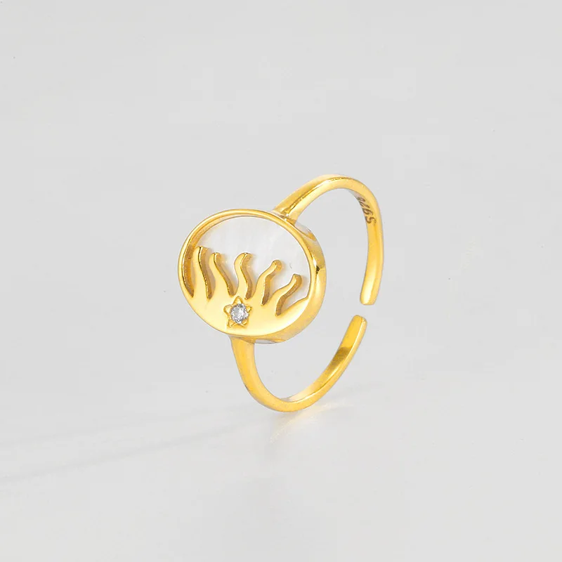 925 Sterling Silver White Mother of Pearl Oval Sun Adjustable Open-end Ring