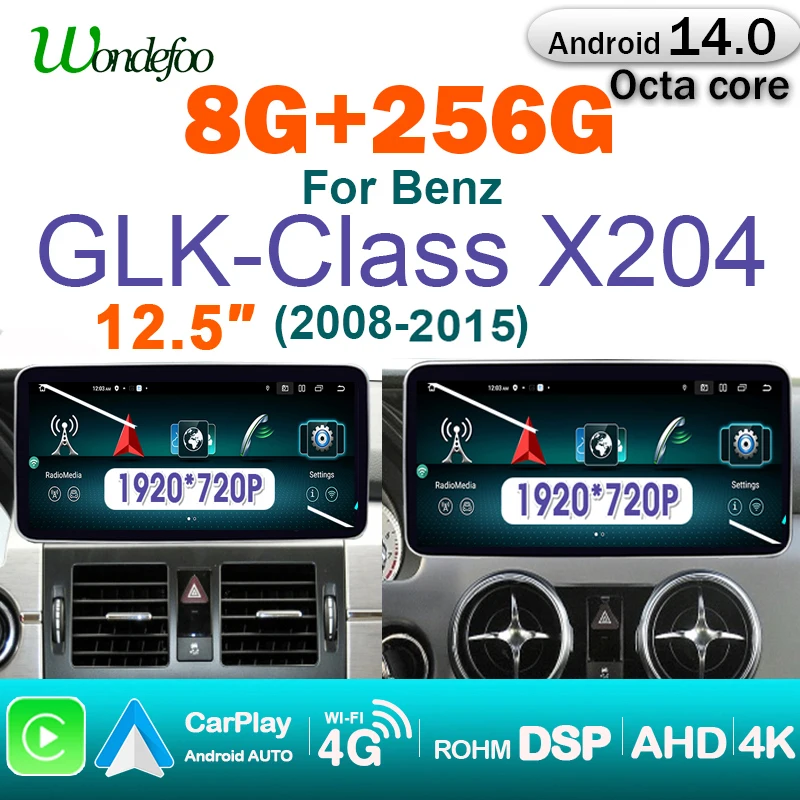 Carplay inalámbrico Android 14 Auto GPS para mercedes-benz GLK clase X204 2008-2015 Radio de coche reproductor Multimedia pantalla Google 4G LTE 1