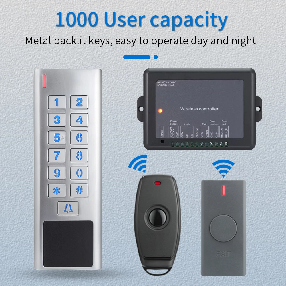 아연 합금 IP66 방수 무선 출입 통제 키트 433Mhz AC 100V-240V 전자 잠금 RFID 리모컨 도어용