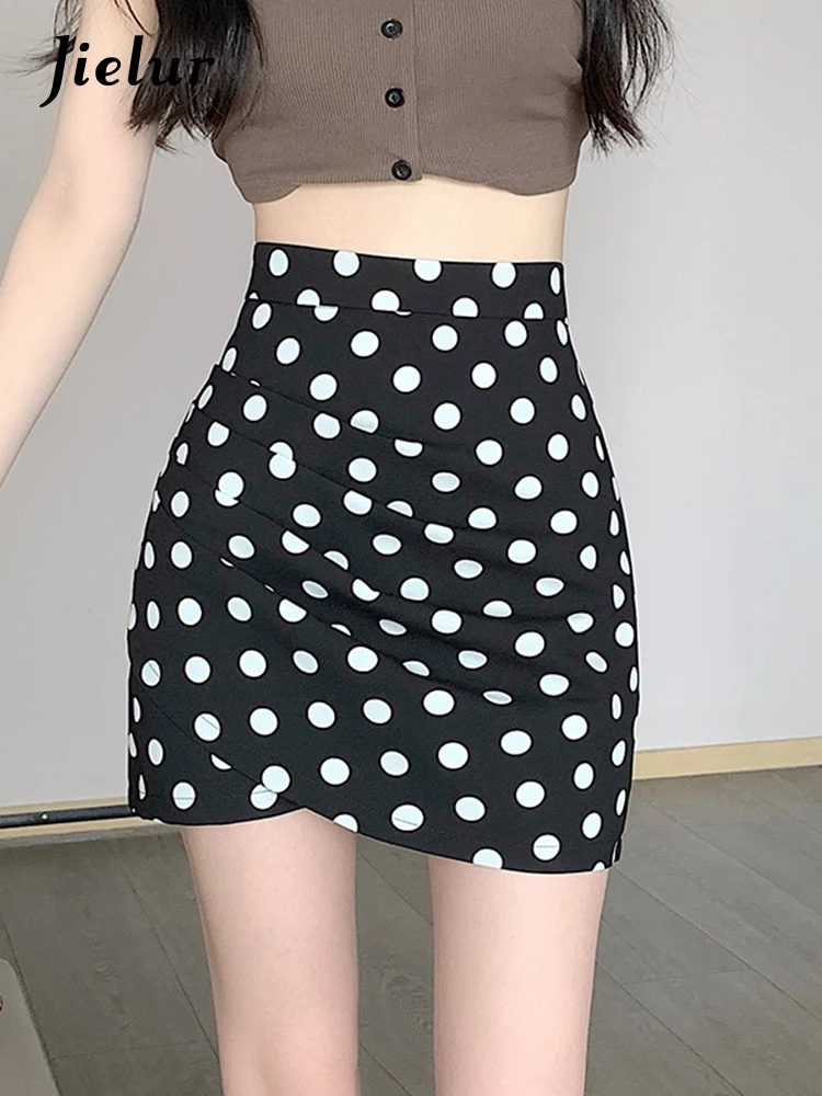 

Jielur точка Полка Женская мини - юбка Летняя корейская косметика розовое черное платье с высокой талией женское платье S-XL