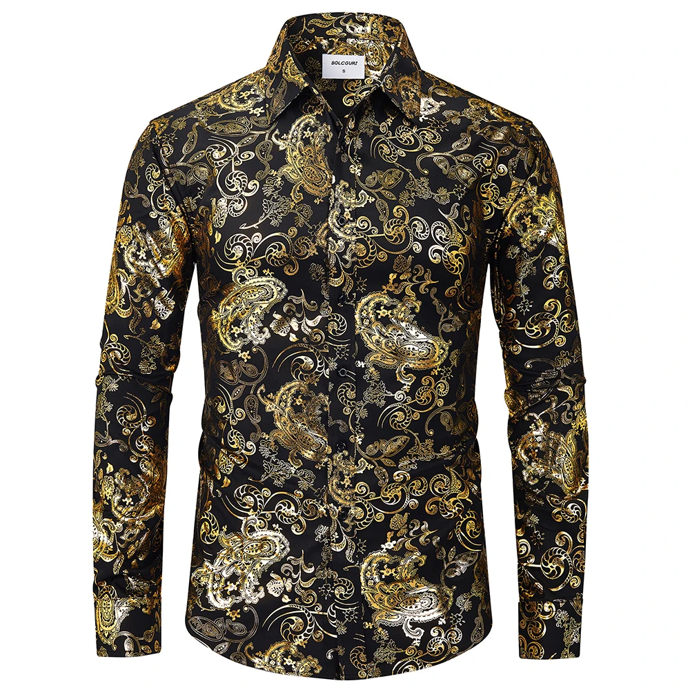 

Men Luxury Baroque Glitter Print Formal Wear Shirt Casual Button Shirts Comfortable Long Sleeve Male Multicolor Clothes
