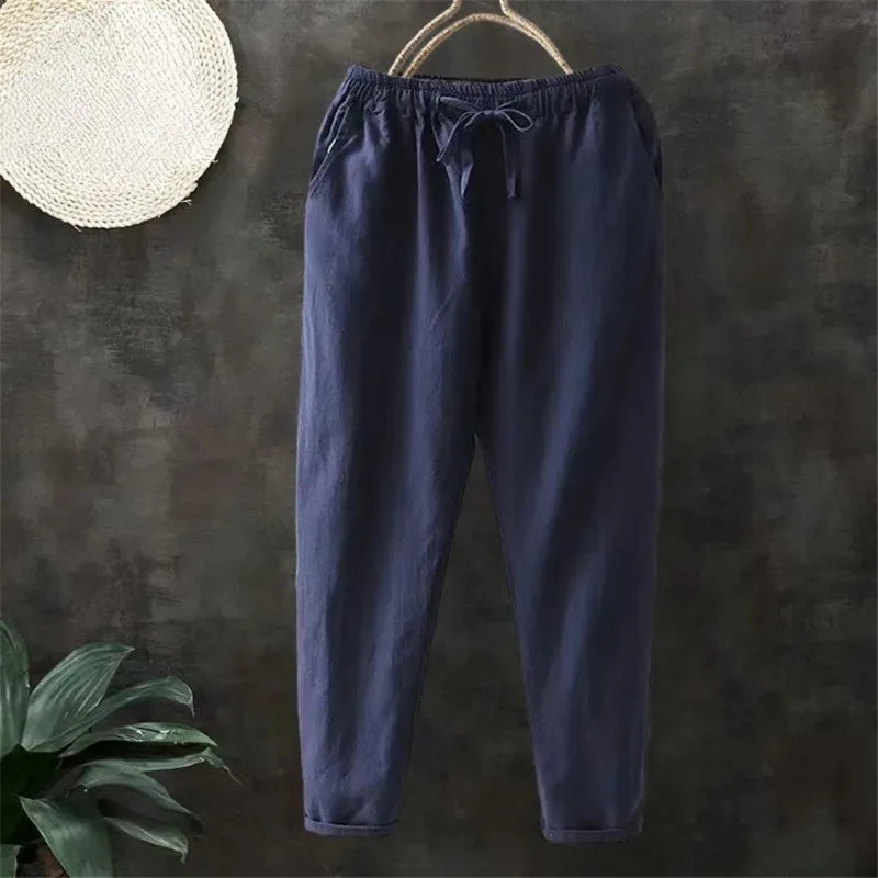 thin cropped women s summer cotton linen loose ankle length harem pants casual solid elasti high waist pants High Waist Vintage Thin New Casual Oversized 4xl Sweatpant Baggy Ankle-Length Women Pantalones Summer Cotton Linen Harem Pants