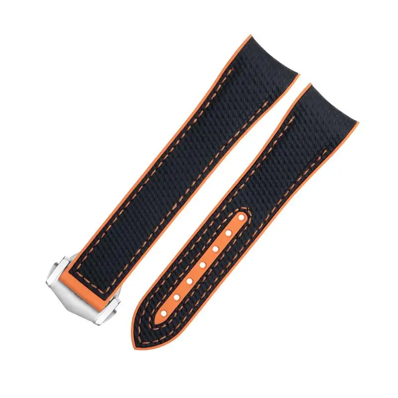 

FKMBD 21mm For Omega Seamaster 600 Wristband Soft FKM Fluororubber Nylon Texture Full Rubber Watch Band Fold Buckle For 43.5mm