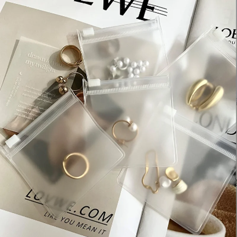 20/50/100pcs Jewelry Frosted Zipper Bag Ring Earring Necklace Bracelet Packaging Transparent EVA Plastic Storage Envelope Pouch