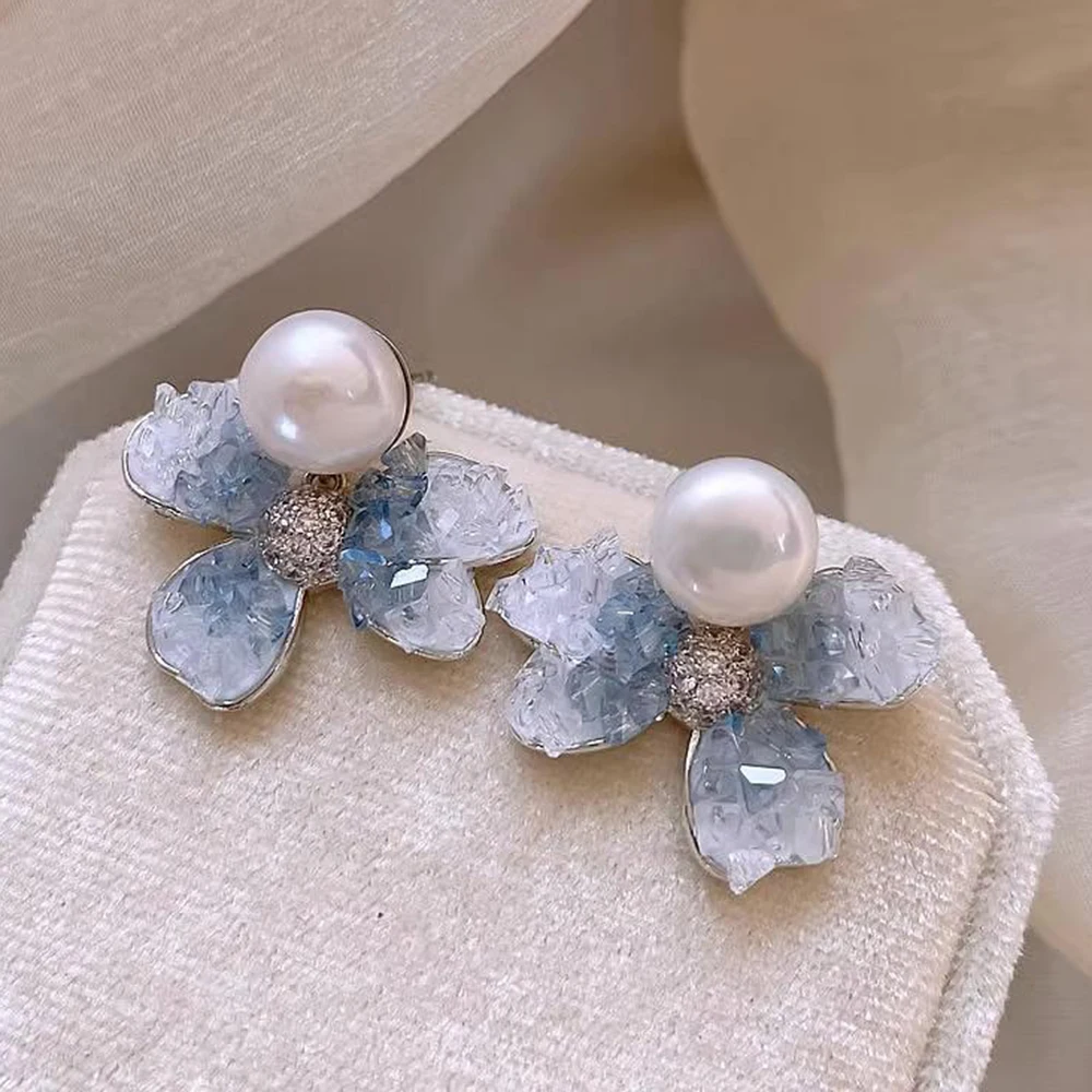 Crystal Flower Earrings Wedding Party Birthday for Women Pendant Earrings Fashion Luxury Jewelry Gift