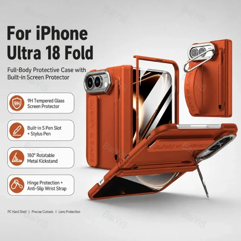 Premium Matte Finish Phone Case Kit with Wrist Strap, Stylus Pen, Screen Protector, Lens Frame, and Kickstand Hinge Guard
