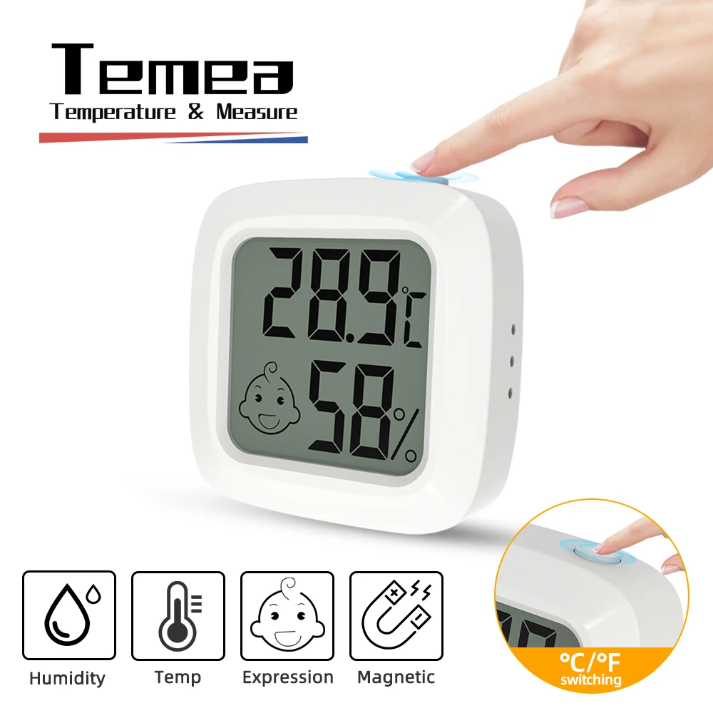 TemeaMiniLCDDigitalThermometerHygrometerTurnonoffButtonMagenticTemperatureMeter